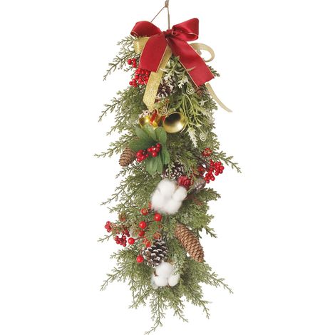 Traditioneller, handgefertigter, tropfenförmiger Weihnachtskranz, festliche und farbenfrohe Dekoration für den Innen- und Außenbereich, umgedrehte Weinrebengirlande (1/2)