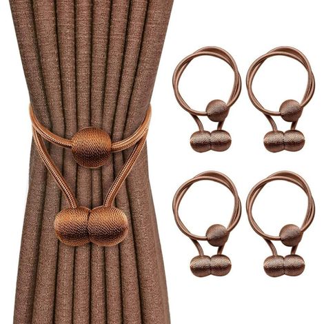 YMYNY Magnetische Vorhang-Raffhalter, 4er-Pack dekorative Vorhanghalter, 66 cm dekorativer Webseilhalter für durchsichtige Fenstervorhänge (flaches Kaffeebraun) (1/4)