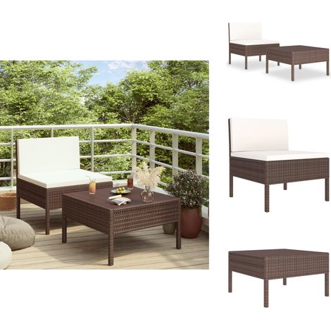 2-tlg. Garten-Lounge-Set mit Auflagen Poly Rattan Braun - Gartenloungeset - Loungemöbel - Outdoormöbel - Rattanmöbel - Gartenmöbel-Set (1/5)