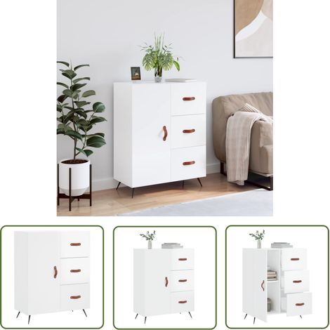 The Living Store Buffet Blanc brillant 69,5x34x90 cm Bois d'ingénierie - Buffet - Meuble De Rangement - Commode - Mobilier - Cuisine (1/5)