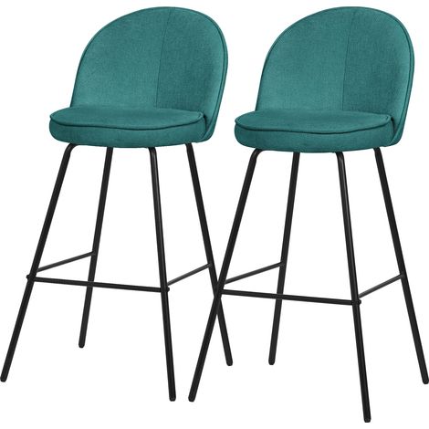 ML-Design Set di 2 Sgabelli da Bar Verde Petrolio, Rivestimento in Tessuto, A 75 cm, Struttura in Metallo, con Schienale e Poggiapiedi, Sedia Alta Imbottita da Cucina, Sgabello da Bistrot o Bancone