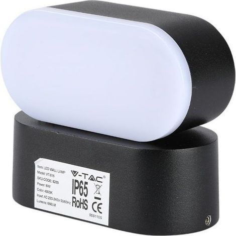 Aplique LED ovalado V-TAC de 5 W y 110 lm/W, color negro, con cabezal giratorio, blanco natural, IP65