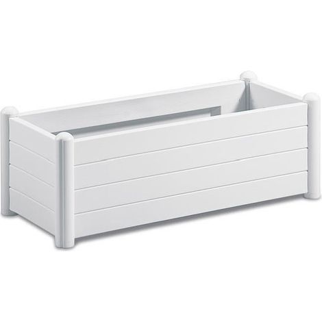 Stefanplast – Jardinière rectangulaire effet bois 100x43xH35cm – Volume 80L – Pour espaces extérieurs – Couleur blanche (1/2)