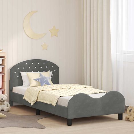 Kinderbettgestell mit Kopfteil Dunkelgrau 90 x 190 cm Samt