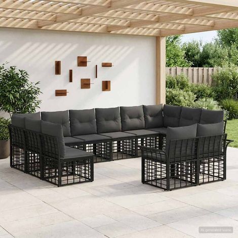 Conjunto de sofás de exterior 12 pcs Negro y Gris oscuro (1/5)