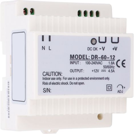 Bloc d'alimentation rail DIN monophasé 100-240VAC DR-60-12, équipement industriel 12V 5A