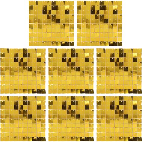 8PCS Glitter Background Panels Foursquare Sequin Wall Backdrop for Birthday Wedding Party Decoration Gold (1/5)