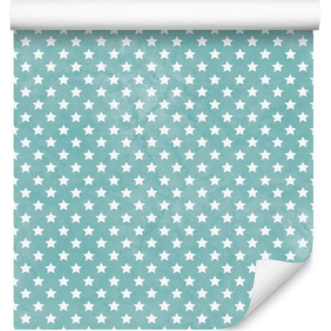 Papier peint étoiles turquoise et céladon pour salon et chambre 50x1000 cm (1/5)