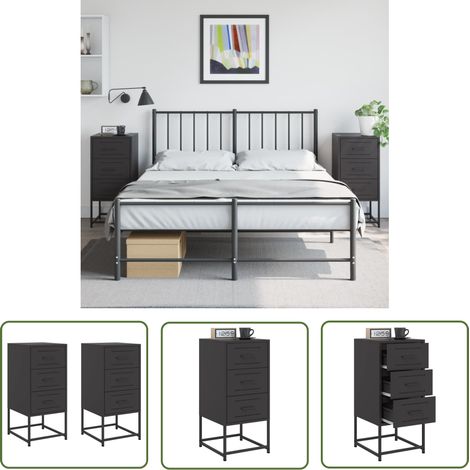 The Living Store Nachttische 2 Stk. Schwarz 36x39x78 cm Stahl - Industrieller Nachttisch - Schreibtischlampe - Metall Nachttisch - Schwarzer Nachttisch - Nachttisch Set (1/5)