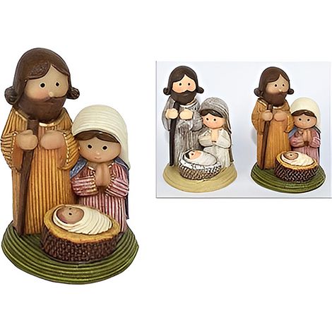 Set 6 Mini Natività bimbi statua a Blocco in Poliresina con Giuseppe, Maria e Bambinello H 9 cm Abiti Effetto Rigato Decorazione Natalizia ottima idea regalo natalizia