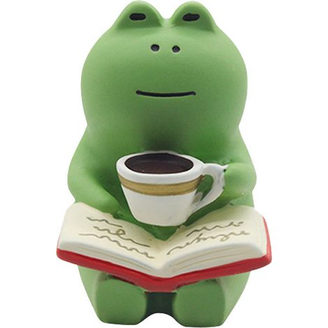Série Librairie Fox Hall, Papeterie Chat, Ornements d'étagère, Scène photographique miniature, Décoration de magasin général japonais Zakka, Grenouille à café (1/5)