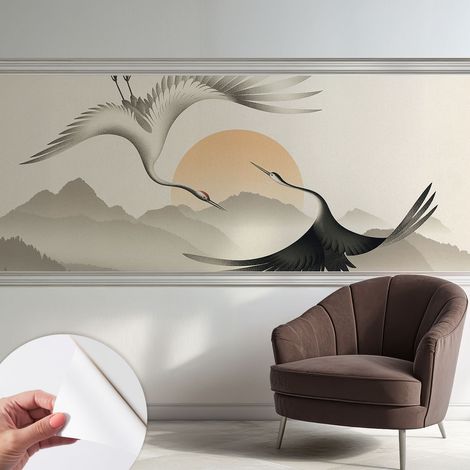 Papier peint adhésif autocollant pour salon chambre à coucher peint imprimé Installation facile Grues de l'Est 250x104 cm (1/5)