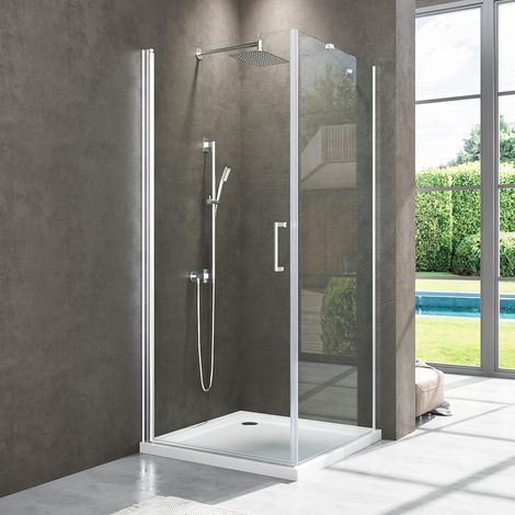 Duschkabine 80x90 cm Eckeinstieg Schwingtür mit Seitenwand Duschkabine Pendeltür Drehtür mit 90cm Seitenwand Duschabtrennung Pendeltür Komplett Dusche 6mm NANO EGS Glas Duschwand Höhe 195cm