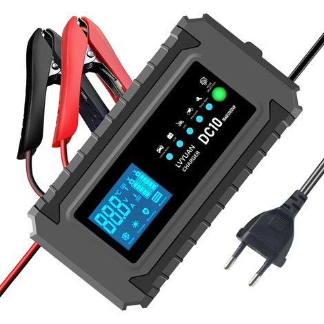 10A 12V/24V Intelligentes Autobatterieladegerät, LCD-Autoladegerät, Batterieerhaltungsgerät, für AGM-, Motorrad-, Rasenmäher- und Blei-Säure-Batterien (1/5)