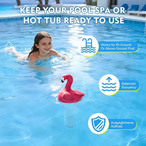 KGC Flotteur de Piscine, Flamingo Distributeur de Chlore Flottant Smaler Compatible comprimés de Chlore de 2,5 cm Flotteur doseur pour Bains à remous, spas, fontaines de Baignoire (1/4)