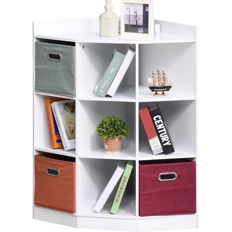 Meuble de rangement d'angle meuble enfant unité de rangement 9 niches 3 tiroirs non tissé MDF blanc avec fonction de rangement et d'affichage idéal pour salon, chambre à coucher ou bureau