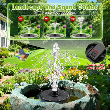 Fontaine Solaire Extérieure Flottante, 3.5W Pompe pour Bassin Jardin 2026 Améliorée, 3 Hauteurs de Jet, Fontaine Solaire avec 8 Buses & 4 Tiges Rotative pour Bain d'oiseaux Fontaines Extérieure