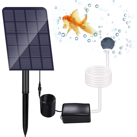 Set bestehend aus einer Solar-Belüftungspumpe (2,5 W, 6 V), einer Solar-Luftpumpe für Aquarien, einem Solar-Teichbelüfter inklusive Schlauch und Belüftungsstein, geeignet für Gärten, Aquarien und Fisc