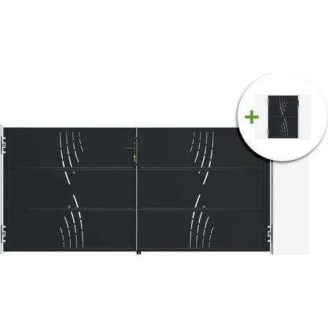 Portail battant acier 3m NALI VELETA H.140cm noir + Portillon H.140cm noir (1/5)