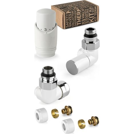 Kit valvole d'arredo colore bianco e cromo con valvola termostatizzabile a sinistra APM 130KB 015 M 16 12  Bianco