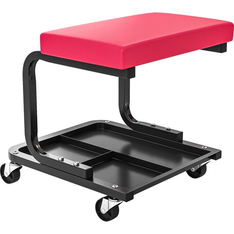 Tabouret d'atelier mobile mécanicien charge 135 kg plateau rangement outils roulettes incluses 36,5 x 33,5 x 35 cm rouge (1/5)