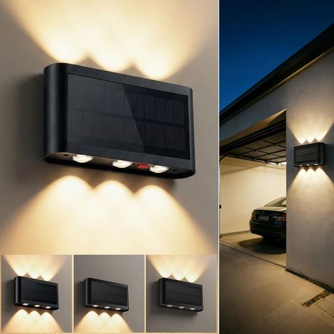 1 Pièce 2000mAh Lampe Solaire Extérieur Avec 6 LED, Applique Murale Extérieure 3 Modes Lumière Lumière Solaire Sans Fil IP65 Imperméable Éclairage Extérieur pour Terrasse Entrée Jardin