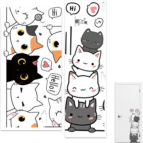 Sticker Mural Chat 3D【2PCS】- Autocollant Porte Salle de Bain & Chambre Enfant - Déco Murale Amovible pour Garçon/Fille - Motif Chats Superposés (1/5)