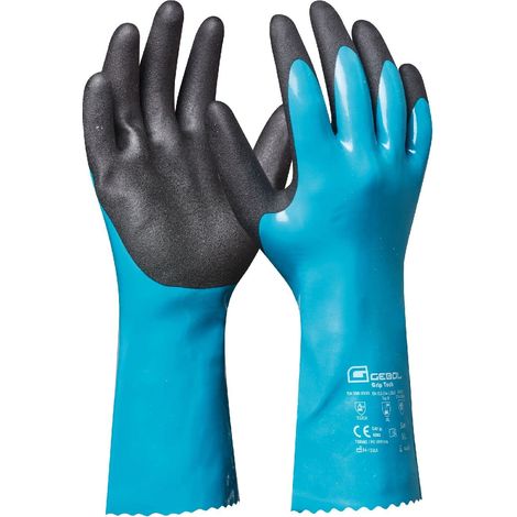 Gebol Grip Tech 1 paio Taglia XL (Gr 10) Guanti lunghi in gomma in nitrile, PVC e maglia di nylon interno contro sostanze chimiche, acidi, olio e grasso, impermeabili, a prova di mano, da uomo, (1/5)