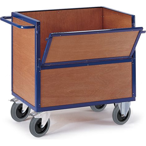 Rollcart Holzkastenwagen halb geklappt und vergittert mit Deckel 1165x765mm