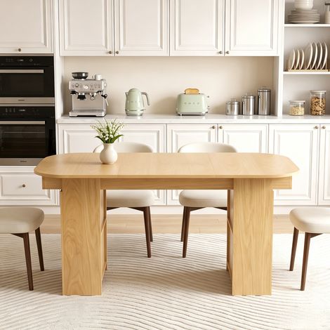 Table de salle à Manger Ovale avec rangement - Capacité 4-6 Personnes - Style Vintage - Pour repas de famille cuisine et salon - 140x70x75 cm - Naturel (1/5)