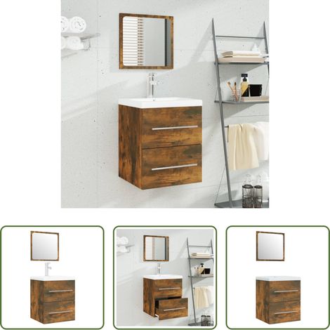vidaXL Vasque encastrée - Meuble lavabo avec bassin intégré Chêne fumé Bois d'ingénierie (1/5)