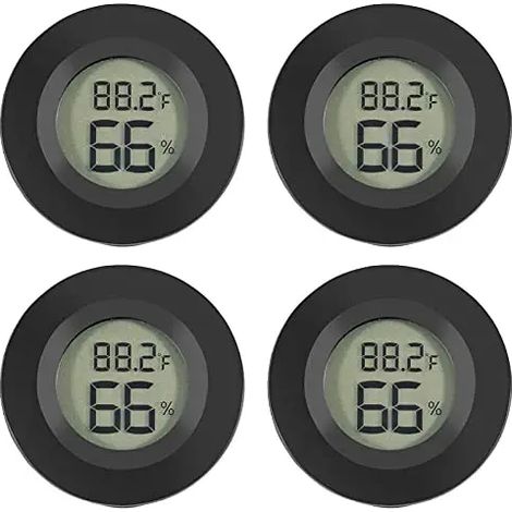 Confezione da 4 mini termometri e igrometri digitali LCD per rettili (neri) (1/5)