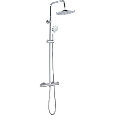1 Colonne De Douche, Tête Orientable 25cm, Douchette Anticalcaire, Sécurité 38°C, Norme NF, Flexible 1,50m, Salle De Bain