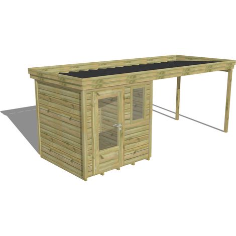 ABRI DE JARDIN bois Pin autoclave 27mm - 5,64x2,14m / 12,1m2 - Bac acier - Plancher bois (1/5)