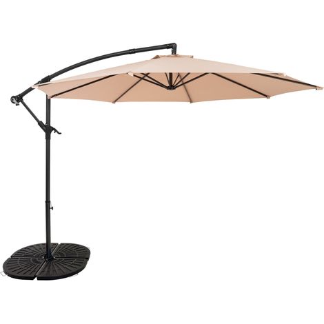 Ausleger-Sonnenschirm 3m mit Beschwerungsfuß Beige Garten