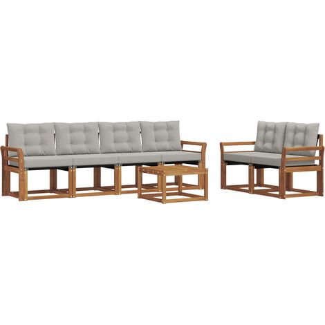 Set di divani da esterno 7 pz Grigio Naturale e Chiaro vidaXL (1/5)