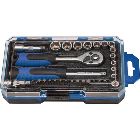 Draper 35-Piece 1/4" Square Drive Socket and Bit Set with Ratchet, Extension Bar, and Storage Case (1/5)