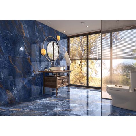 Carrelage sol / mur effet marbre bleu LYTHOS BLUE l.60 x L.120 cm Brilliant LIMCARO