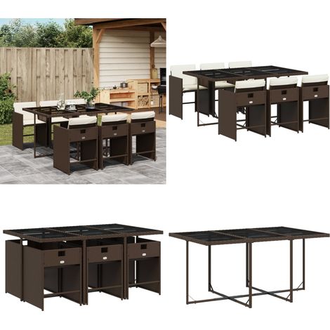 7-tlg. Garten-Essgruppe mit Kissen Braun Poly Rattan - Gartentisch - Esstisch - Gartenmöbel Set - Outdoor Möbel - Terrassenmöbel - Home & Living (1/5)