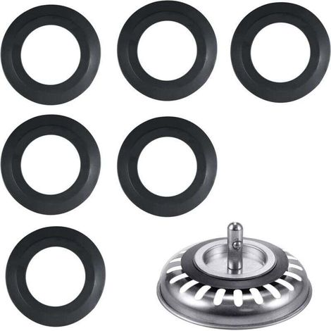 Abflussdichtung, 6er-Pack, 54 mm Außendurchmesser, 32 mm Innendurchmesser. Für Küchen-, Badewannen- und Waschbeckenabflüsse. Elastomerdichtung für Siebeinsätze, Ablassventile und Spülbeckensiebe.