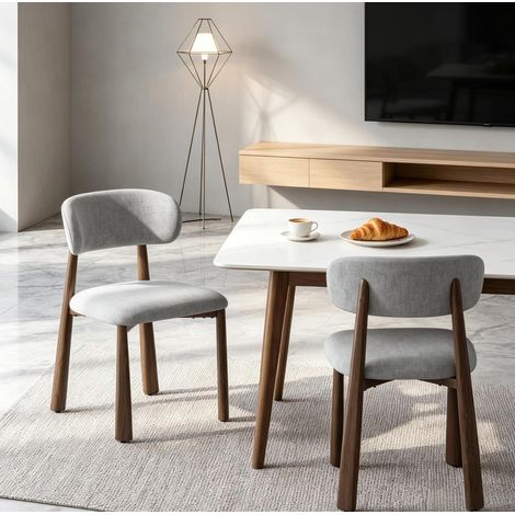 Sedia da pranzo moderna imbottita in ciniglia grigia, 2 pezzi, OKWISH (1/5)