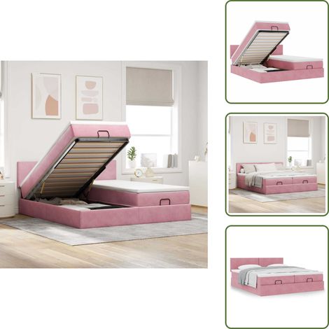 Letto matrimoniale - vidaXL Struttura Letto Pouf con Materassi Rosa 160x200 cm Velluto - Letto con testiera