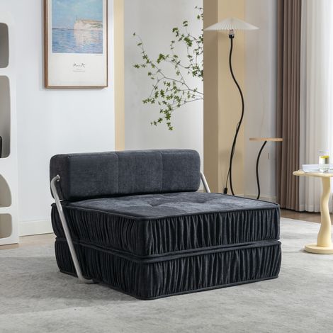 Canapé-lit gris pliable, fauteuil-lit futon, fauteuil convertible, canapé au sol et matelas pour salon, chambre d'amis, bureau à domicile, appartement, petit espace, coussin de dossier amovible