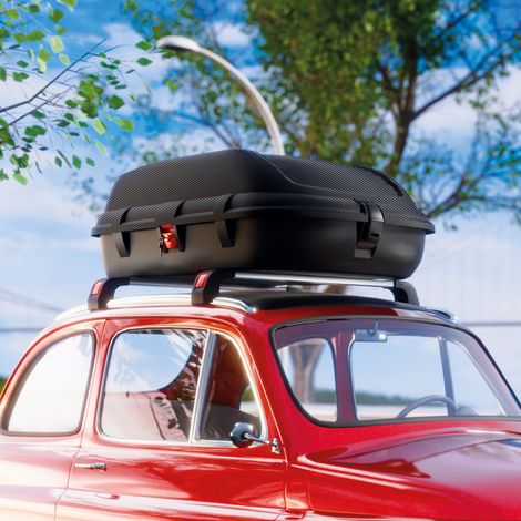 Baule Auto Chivin, Finitura Effetto Carbonio, Capacità 270 l, 55 kg Made in Italy, Apertura a Ribalta, Nero (1/5)