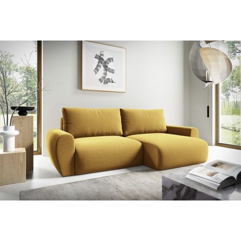 Ecksofa Schlafsofa GALAN Stoff Poso Honiggelb Ottomane Rechts