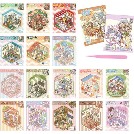 Livre Stickers 3D Scène, 2 Livres Cosy Stickers 16 Scènes, Autocollants PET (1/5)