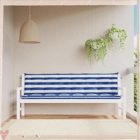Coussins de banc de jardin - VINGVO - Rayures bleu et blanc - Lot de 2 - Polyester anti-UV - Garnissage fibres creuses (1/5)