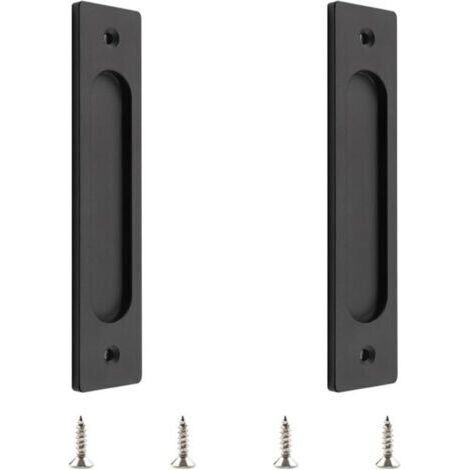 1 Pc poignées de porte coulissante rectangulaires encastrées en alliage d'aluminium noir mat avec vis de montage pour porte coulissante de grange (1/4)