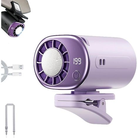 Ventilateur de Voiture à Clipser – Écran LED, 360° Rotatif, 199 Vitesses, Batterie 2000mAh Rechargeable – Portable pour Tableau de Bord, Bureau, Voyage (Violet) (1/5)