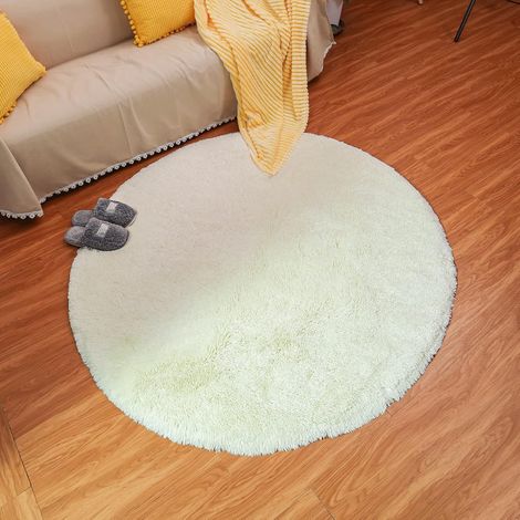 Tapis de salon moderne, tapis rond ultra doux pour chambre à coucher, tapis d'intérieur en velours moelleux, coussin décoratif doux à poils longs pour chaise, coussin pour canapé (blanc, 120 x 120 cm) (1/5)